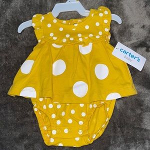 Carter's Yellow Polka Dot Ruffle Bubble Romper Cottton One Piece (NWT)